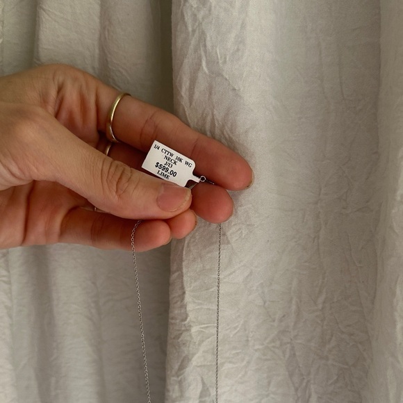 10K White Gold 1/4 CT Diamond Bar Necklace Minimalist Dainty Real Diamonds - Picture 4 of 9